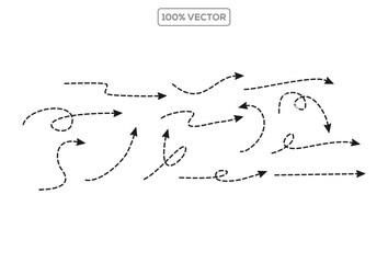 Collection of different line arrows. Line curved vector editable stroke arrows template