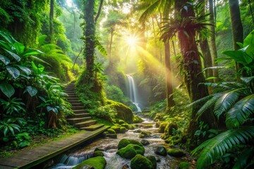 Fototapeta premium Lush Rainforest Hiking Trail: Discover Nature's Beauty in the Tropics