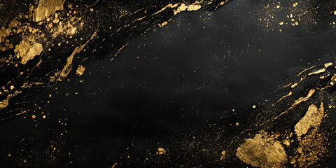 Luxurious Elegance: A dramatic black and gold marble texture, swirling with veins and gilded flecks, creates a lavish backdrop suitable for elegant design, luxury and opulence.