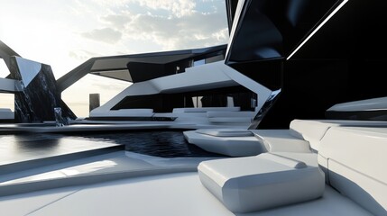 Futuristic Yacht Deck Design: Minimalist Luxury Seascape