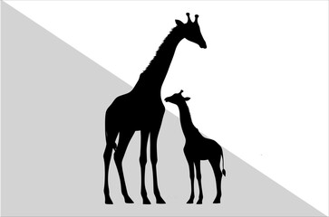 Elegant Mother and Baby Giraffe Silhouette Art.