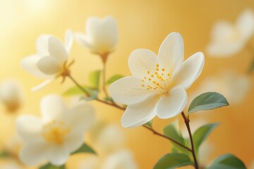 Obraz premium Delicate White Jasmine Flowers Blooming Gracefully, Soft Elegance in Vibrant Natural Setting