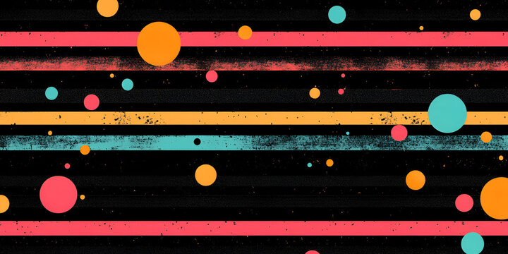Colorful Abstract with Dots and Lines: A vibrant abstract design, blending horizontal lines with playful circles, creating a captivating visual rhythm against a dark backdrop.