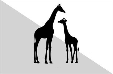 Elegant Mother and Baby Giraffe Silhouette Art.