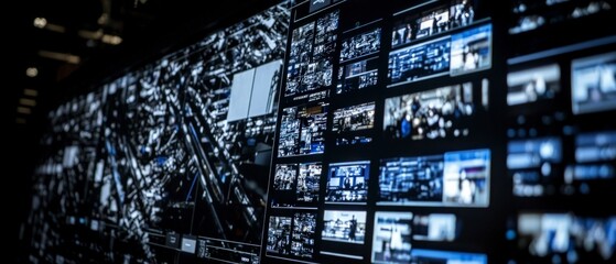 Streaming News Broadcast Wall  Multiple Screens  Data  Technology