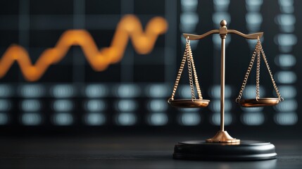 Conceptual image depicting the scales of justice with a gavel overlaid on a financial graph symbolizing the balance and fairness required in legal and business decisions such as investments trading