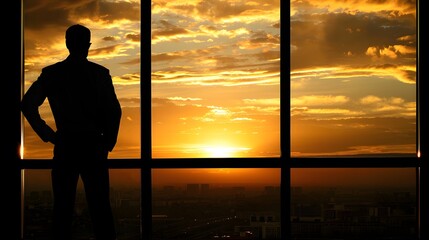Fototapeta premium An executive looking out a large glass window 