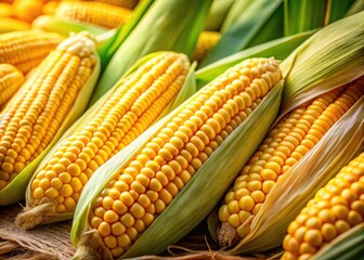 Golden kernels gleam, a sweetcorn closeup, perfectly composed with the rule of thirds.