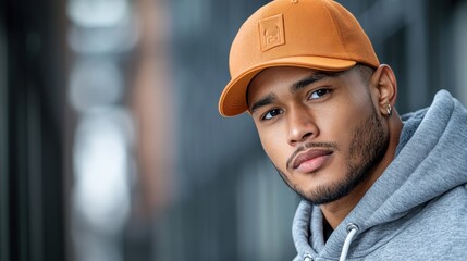 Confident young male model posing in a gritty urban alley showcasing a stylish streetwear fashion look  The image captures the edgy cool vibe of the city setting