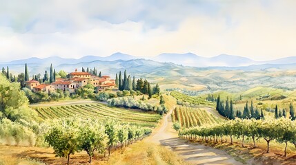 Naklejka premium Tuscan Villa Nestled Among Rolling Hills And Vineyards