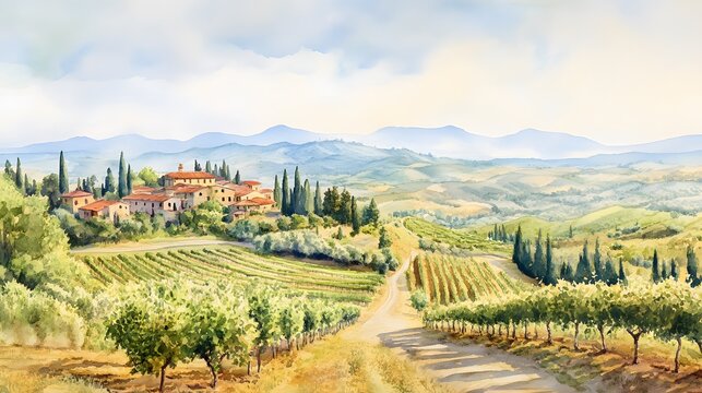 Tuscan Villa Nestled Among Rolling Hills And Vineyards