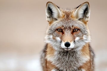 Fototapeta premium Close up portrait of a captivating wild fox surrounded by a soft natural light in the early morning The fox s alert eyes pointed ears