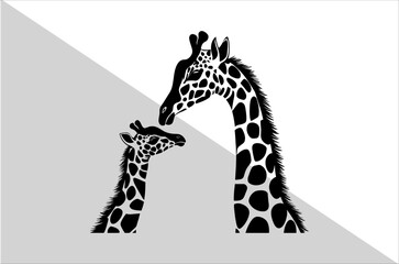 Elegant Mother and Baby Giraffe Silhouette Art.