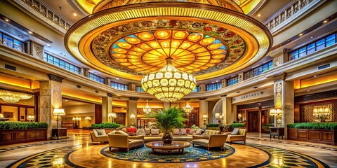 Luxurious Hotel Lobby with Art Deco Lighting Fixture