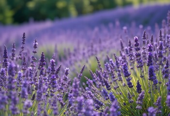 Naklejka premium Lavender Flowers Blooming in a Field of Purple
