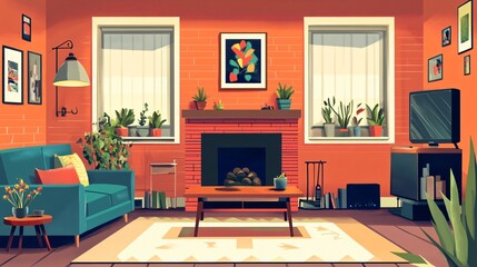 Exemplify Family Relationships in Your Content with a Flat Vector Illustration of a Family Member in a Living Room Setting