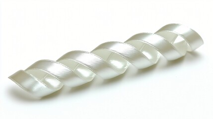 Cream satin ribbon spiral, white background, craft supplies
