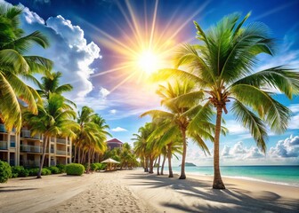 Obraz premium Luxurious Palm Tree Lined Beach Resort Vacation Getaway
