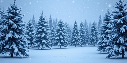 Obraz premium Snow-covered winter wonderland with glistening snowflakes, frosted trees, and a serene atmosphere, trees, background, snowy