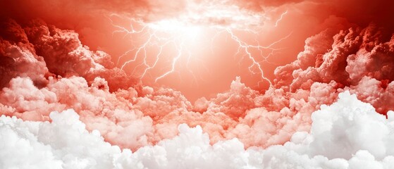 Dramatic Red Sky  Lightning Storm  Apocalyptic Cloudscape  Nature Background