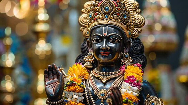 Ornate Krishna Statue in Temple Setting