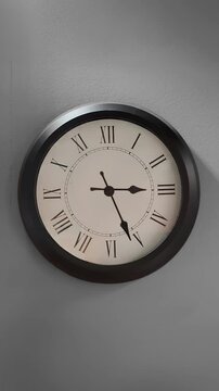 HD Video of a spinning clock on a grey wall