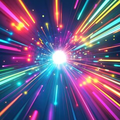 Fototapeta premium Colorful light streaks exploding, cosmic background, speed and energy concept, ideal for tech visuals