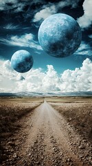 Surreal Landscape: A Journey Under Two Celestial Moons