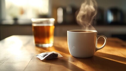 Obraz premium Aromatic Morning Tea: Warmth and Comfort in a Cozy Kitchen