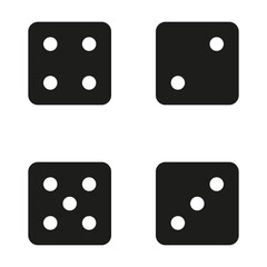 Dice game icon. Random chance symbol. Gaming vector shape. Black and white.
