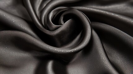 Swirling dark gray silk fabric with subtle sparkle, luxurious texture and elegant folds.