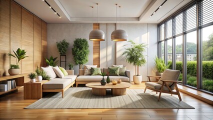 Obraz premium Modern zen living room, minimalist design showcased through captivating photography.