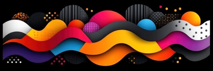 Abstract colorful wavy shapes and circles background.