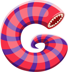 Fototapeta premium Halloween font letter G funny monster character. Silly Halloween creature ABC font symbol, spooky horror worm monster personage vector English alphabet letter or crazy fantasy animal typeset element