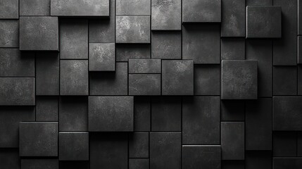 Abstract dark gray stone cubes texture background.