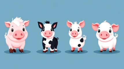 Naklejka premium Four adorable cartoon piglets in different colors and patterns.