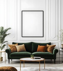 Fototapeta premium Elegant Green Velvet Sofa Living Room Interior Design