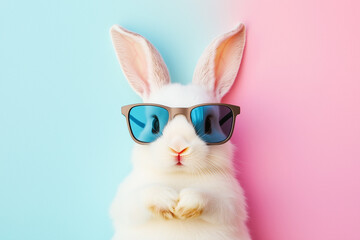 white rabbit on pink background