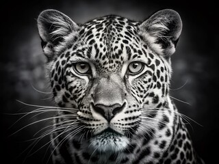 Obraz premium Majestic Leopard Portrait in Black and White