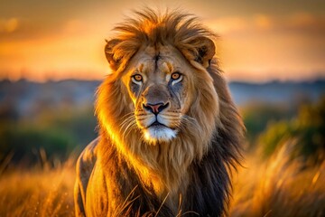 Naklejka premium Majestic Lion King of Savannah: Powerful Portrait Photography