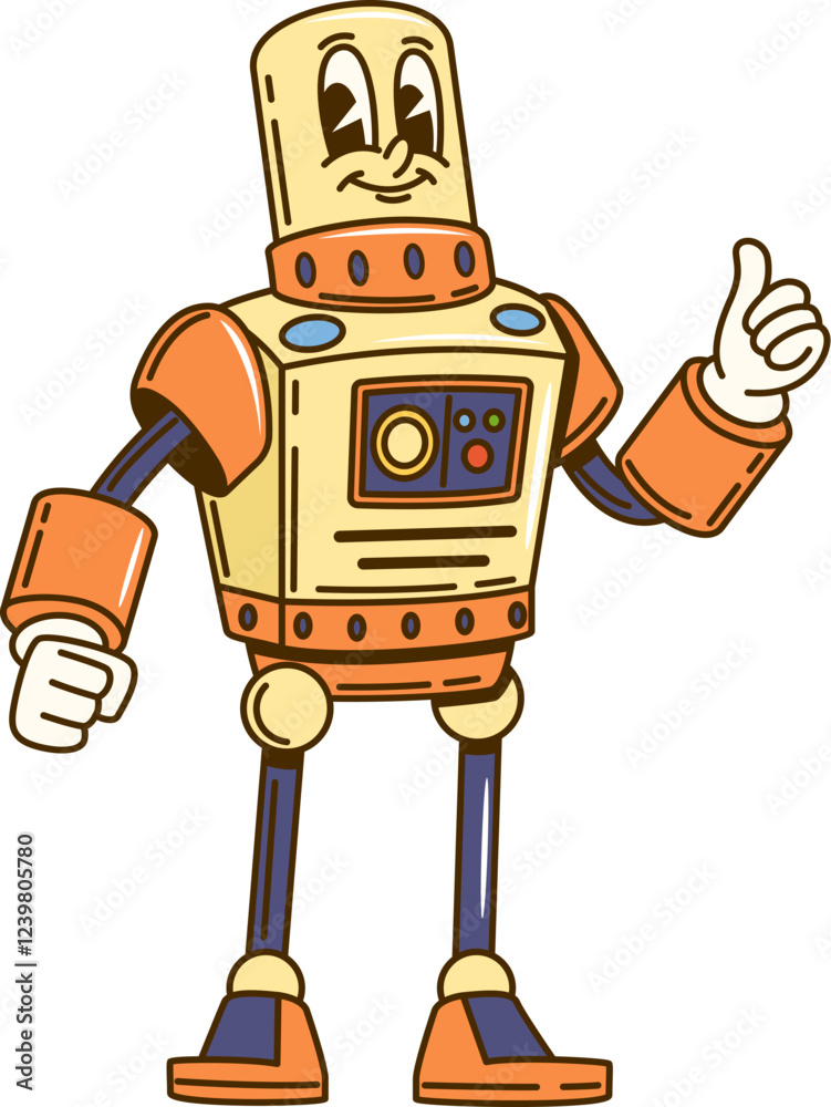 Aufkleber cartoon groovy vintage robot happy character. alien cyborg or ai bot retro isolated vector character