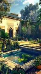 Naklejka premium Mosque with open courtyard in a peaceful setting