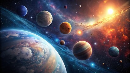 Majestic Planets in Cosmic Expanse: Breathtaking Space Scene with Copy Space