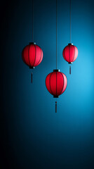 Obraz premium Red lanterns on blue background create festive mood