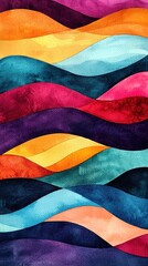 A vibrant abstract design featuring flowing waves in various colors, creating a dynamic and visually appealing pattern.