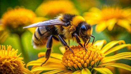 Minimalist Bumble Bee on Yellow Flower Macro Photography