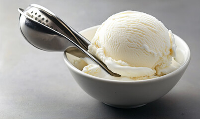 Stainless Steel Ice Cream Scoop with Vanilla Ice Cream, Perfect for Serving Your Favorite Ice Cream
