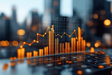 Financial Cityscape Upward Trending Charts and Graphs Overlaid on a Dynamic Urban Skyline Reflecting the Growth Opportunity and Analytical Insights Powering Business Success in the Modern Economy