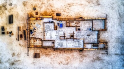 Aerial view of a residential building under construction.