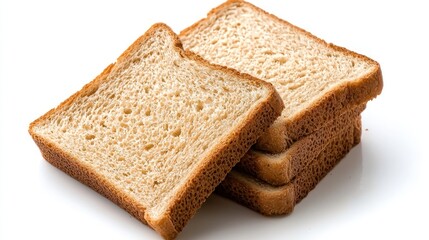 A stack of toasted bread slices on a white background.